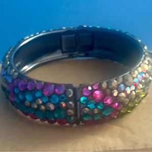 Vintage Multi Color Rhinestone Hinge Cuff Bracelet